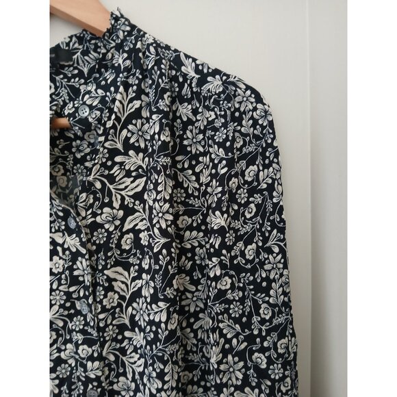 J. Crew Shirt Dress Tossed Bouquet Floral Print Black White Size Medium L/S Fall - Picture 3 of 9